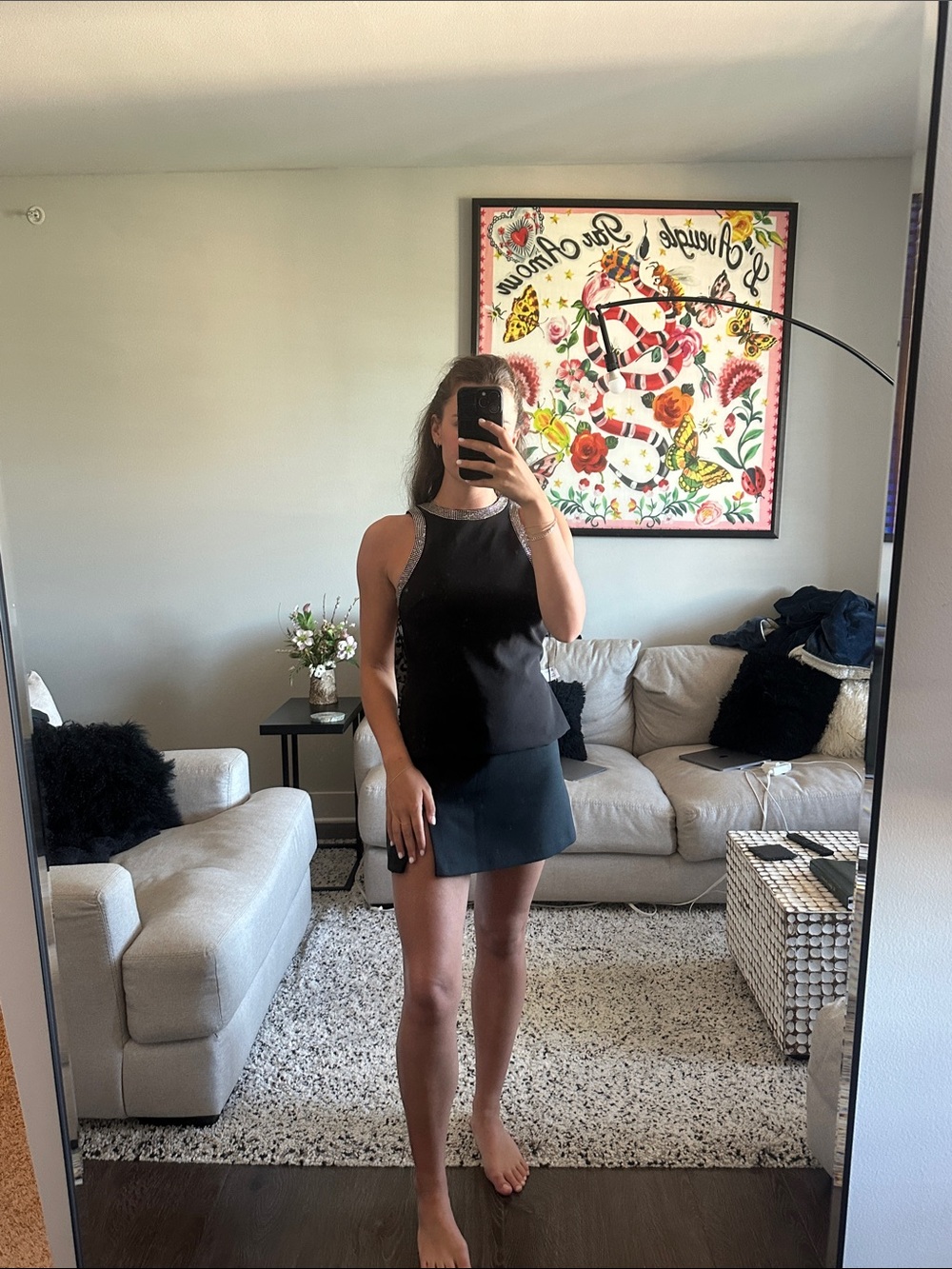 Zara Black Tank Top with Silver Trim